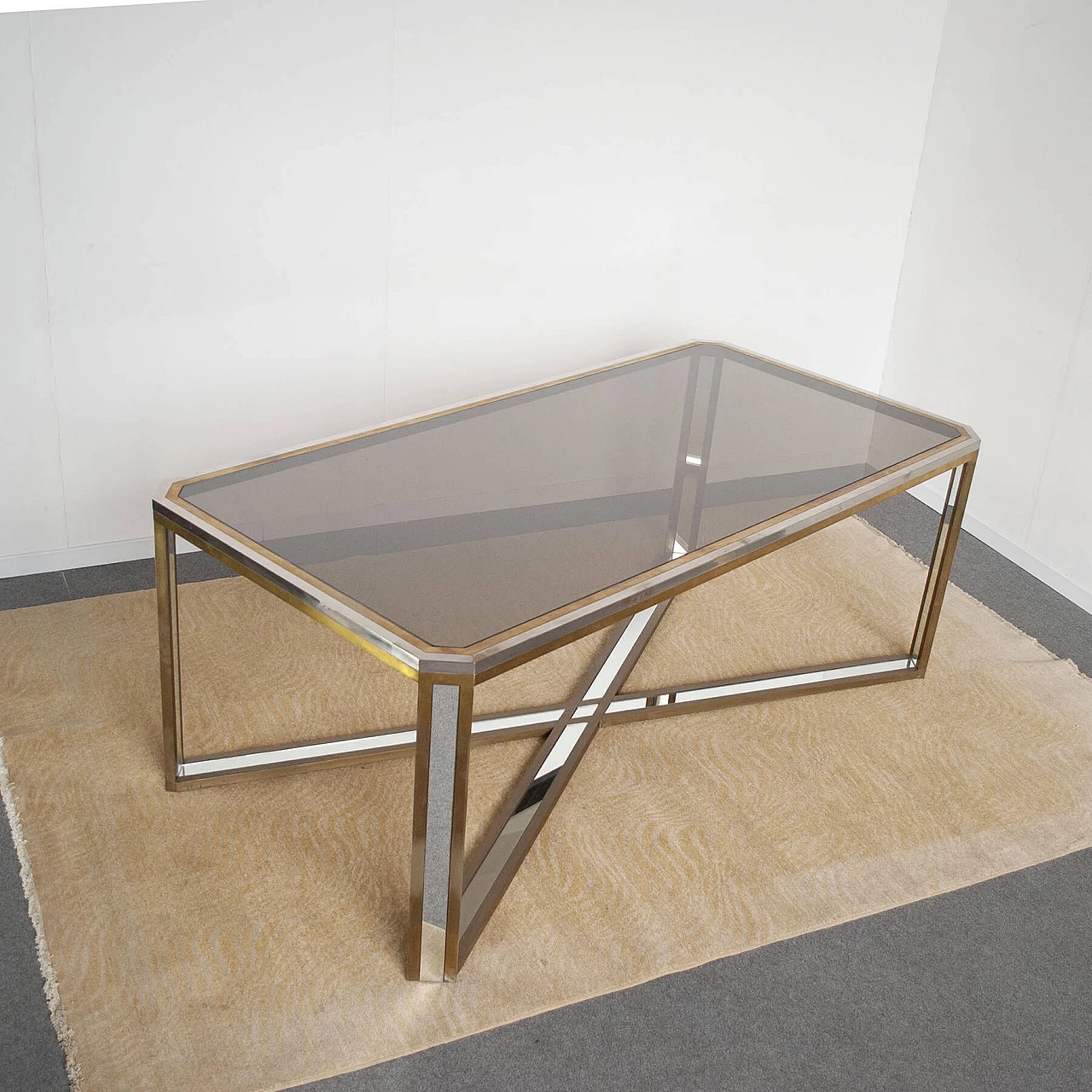 Table in steel, brass and mirror by Romeo Rega, 70s 1220268