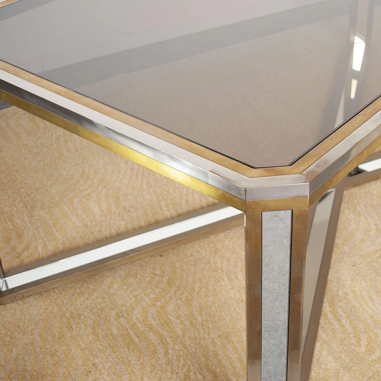 Table in steel, brass and mirror by Romeo Rega, 70s 1220269