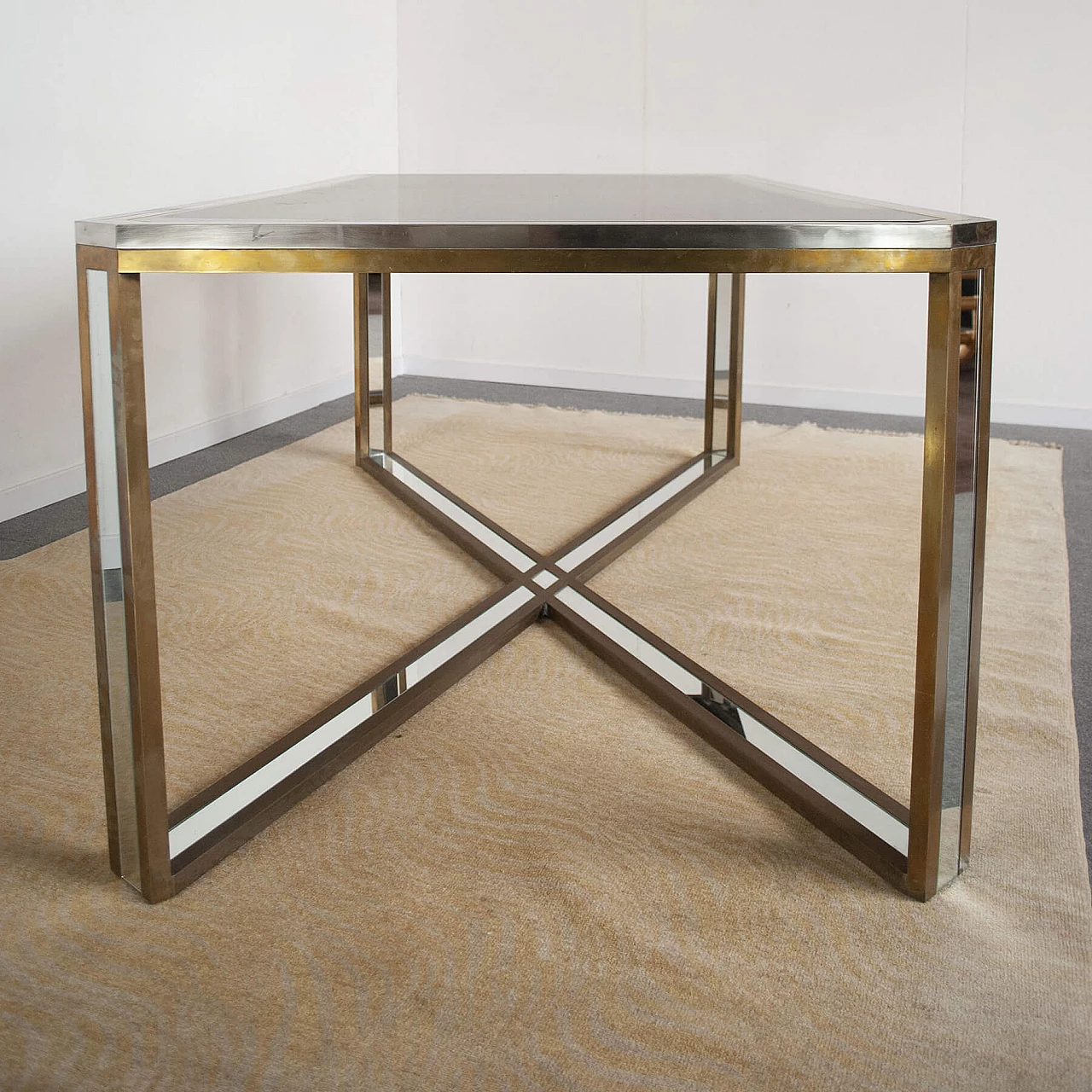 Table in steel, brass and mirror by Romeo Rega, 70s 1220270