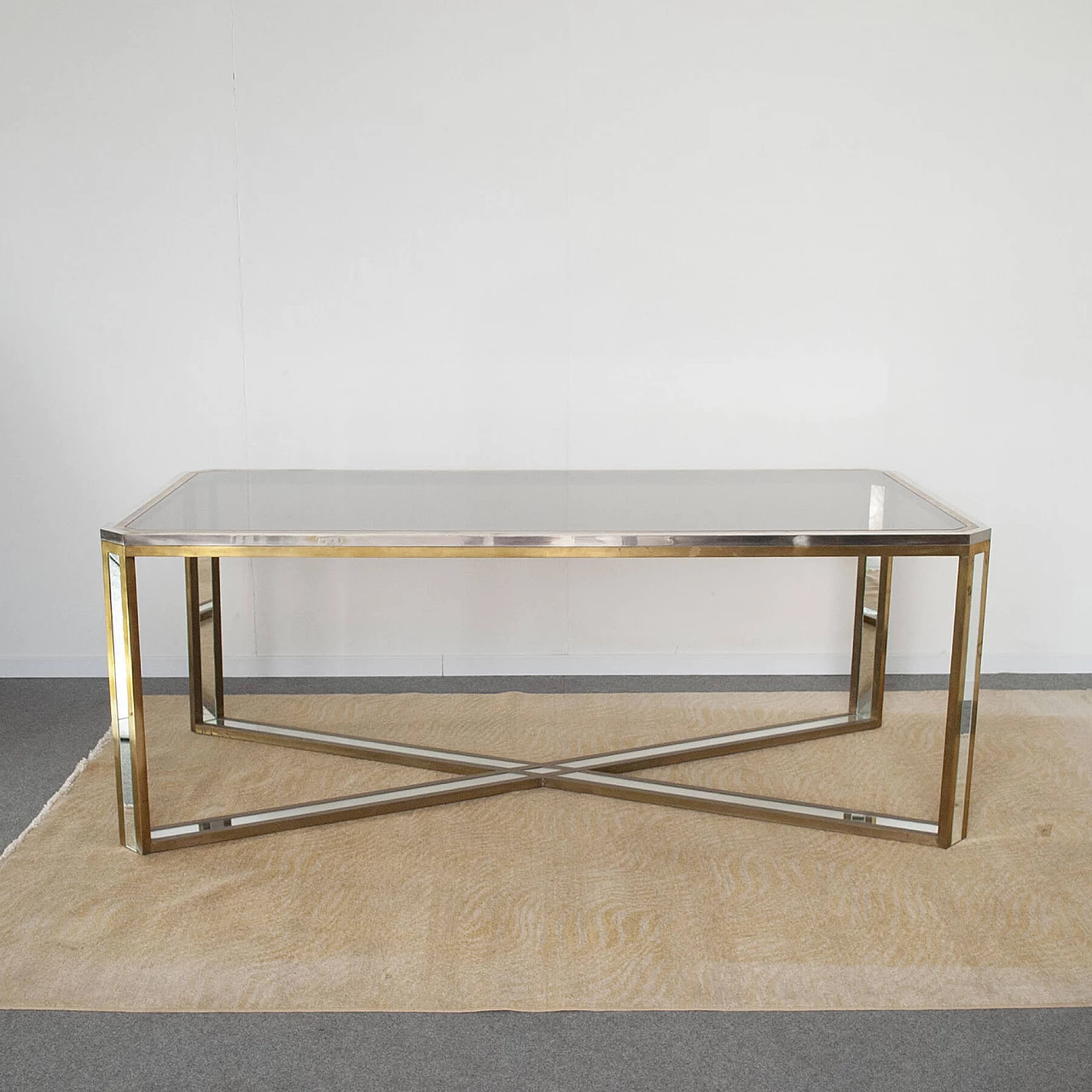 Table in steel, brass and mirror by Romeo Rega, 70s 1220271