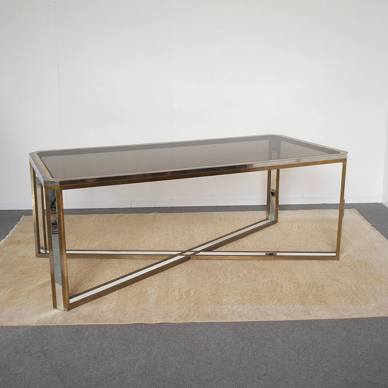 Table in steel, brass and mirror by Romeo Rega, 70s 1220272