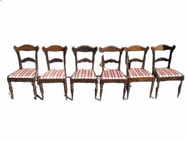 6 Charles X chairs in walnut and sycamore, mid 19th century