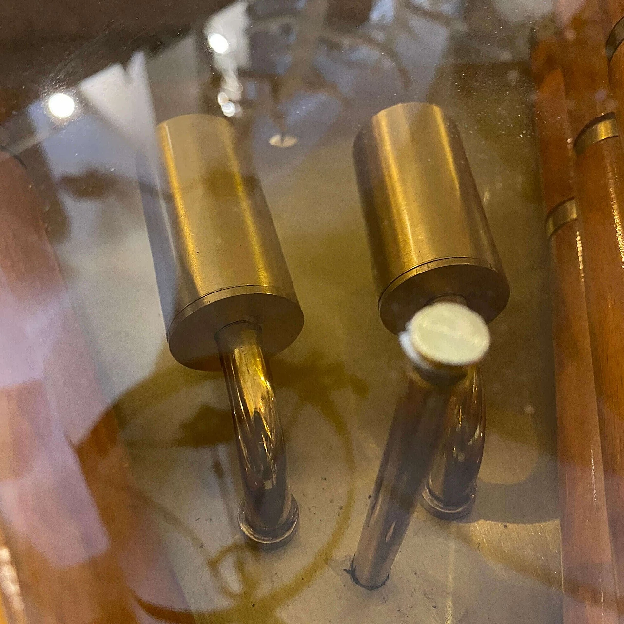 Wall lamp in glass, wood and brass, 1980s 9