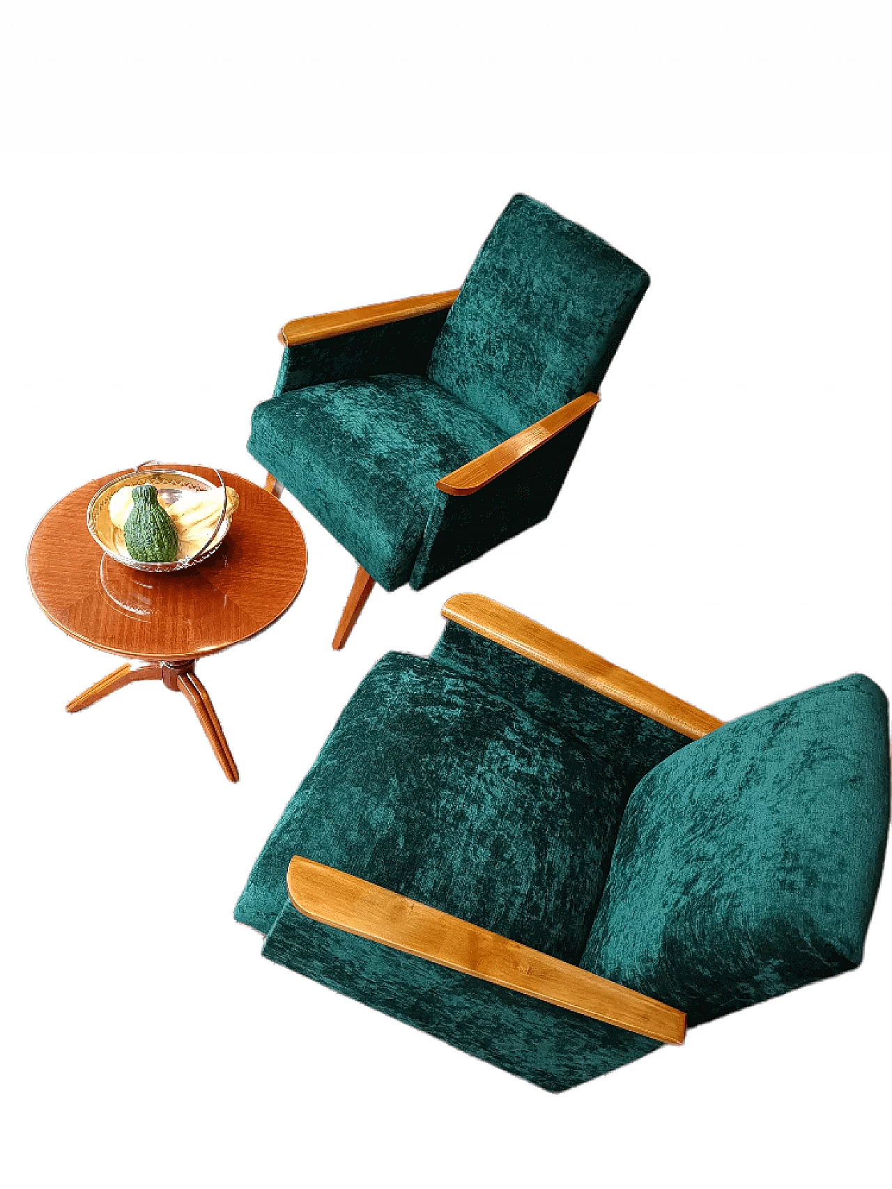 Pair of beechwood and fabric armchairs, 1960s 1