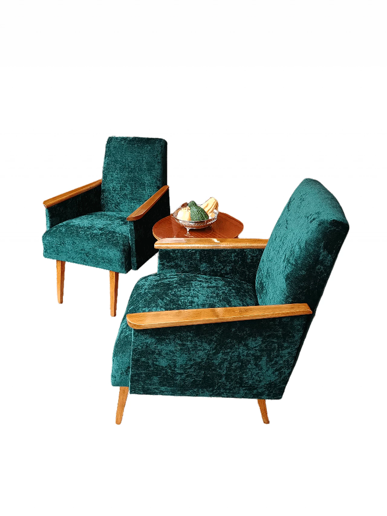 Pair of beechwood and fabric armchairs, 1960s 2