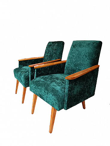 Pair of beechwood and fabric armchairs, 1960s