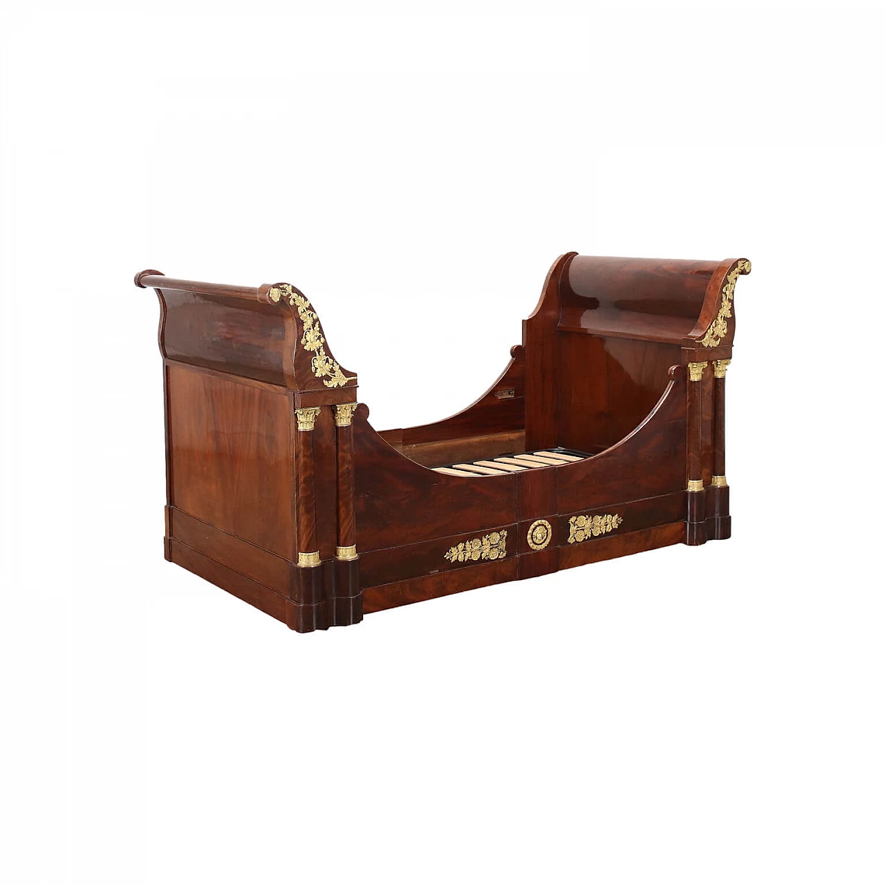Empire style wooden boat bed with bronze applications, 19th century 1