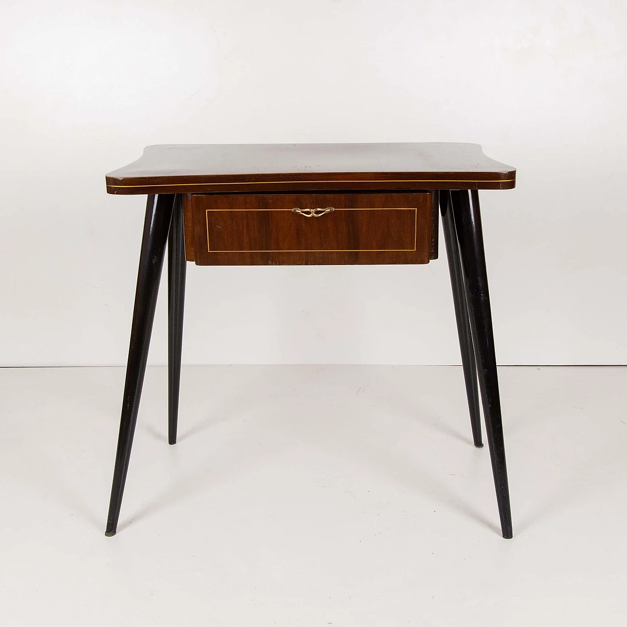 Two-tone wood side table with extractable drawer, 1950s 1