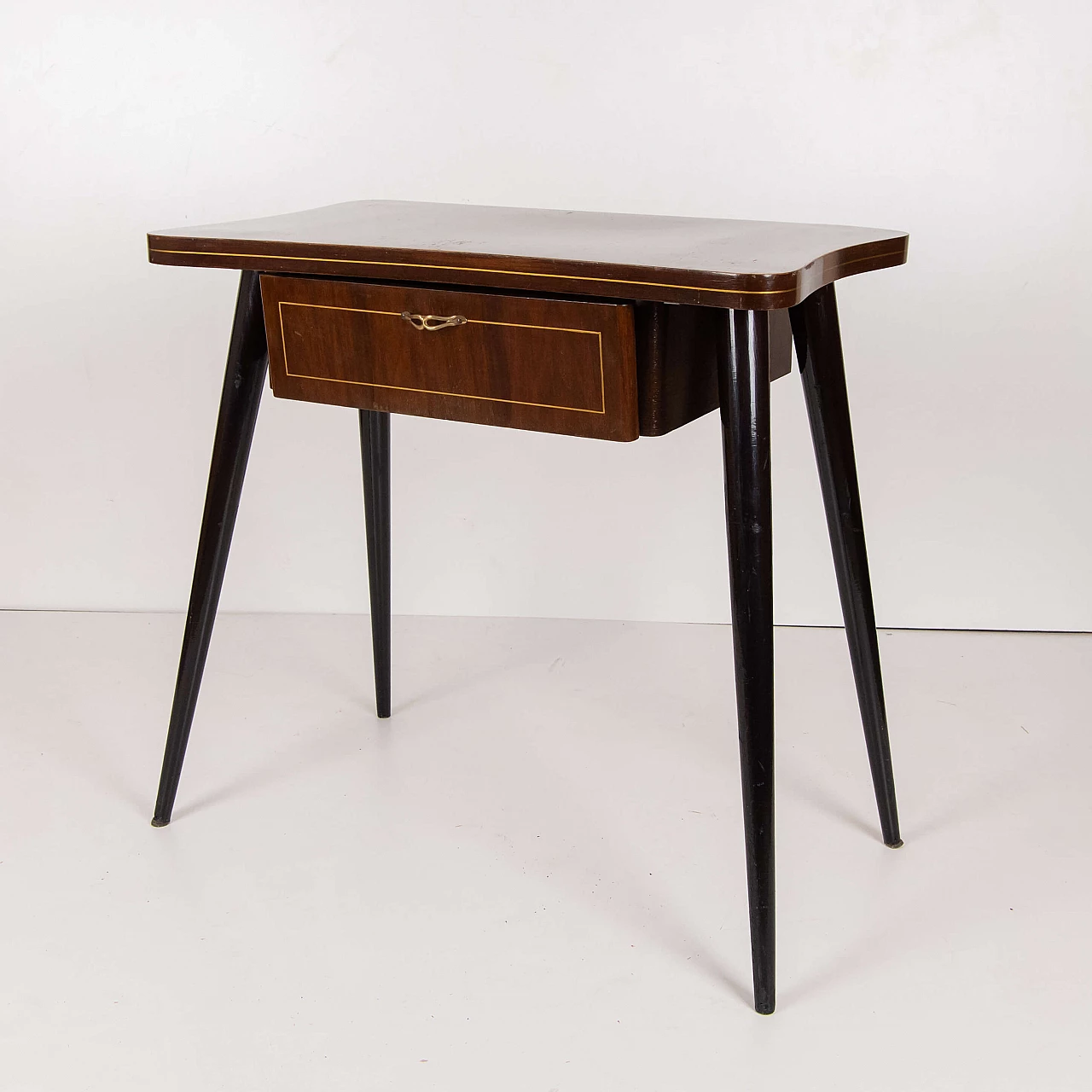 Two-tone wood side table with extractable drawer, 1950s 2