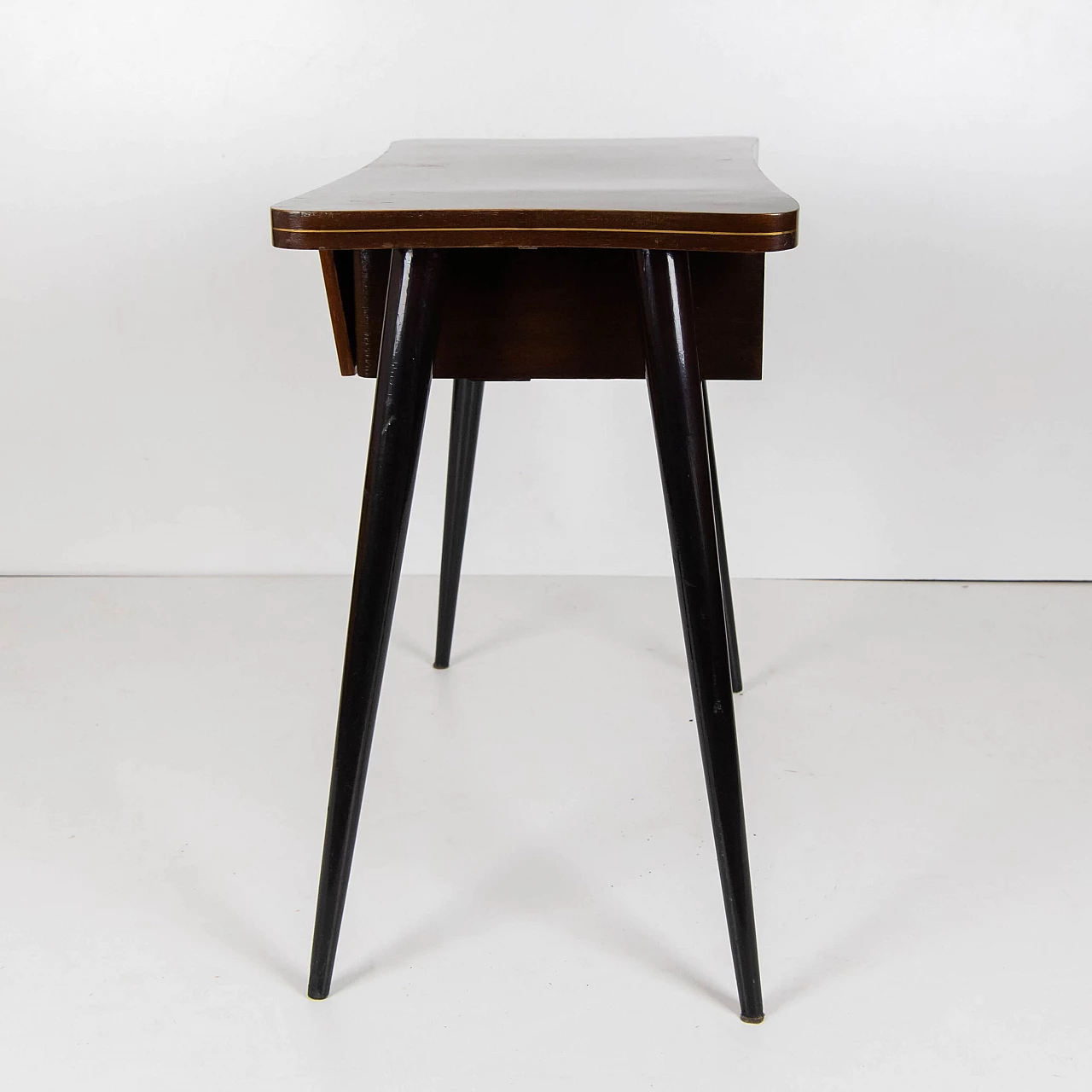 Two-tone wood side table with extractable drawer, 1950s 4