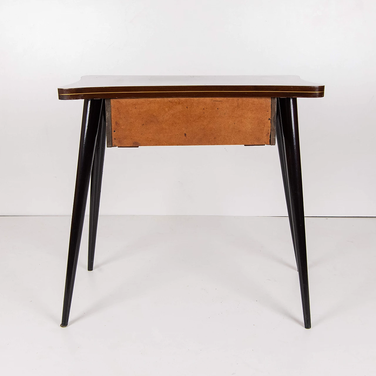 Two-tone wood side table with extractable drawer, 1950s 5