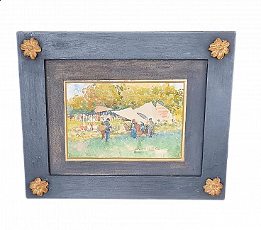 Painting of a Sunday folk fair in Bakoss Tibor, 1900s