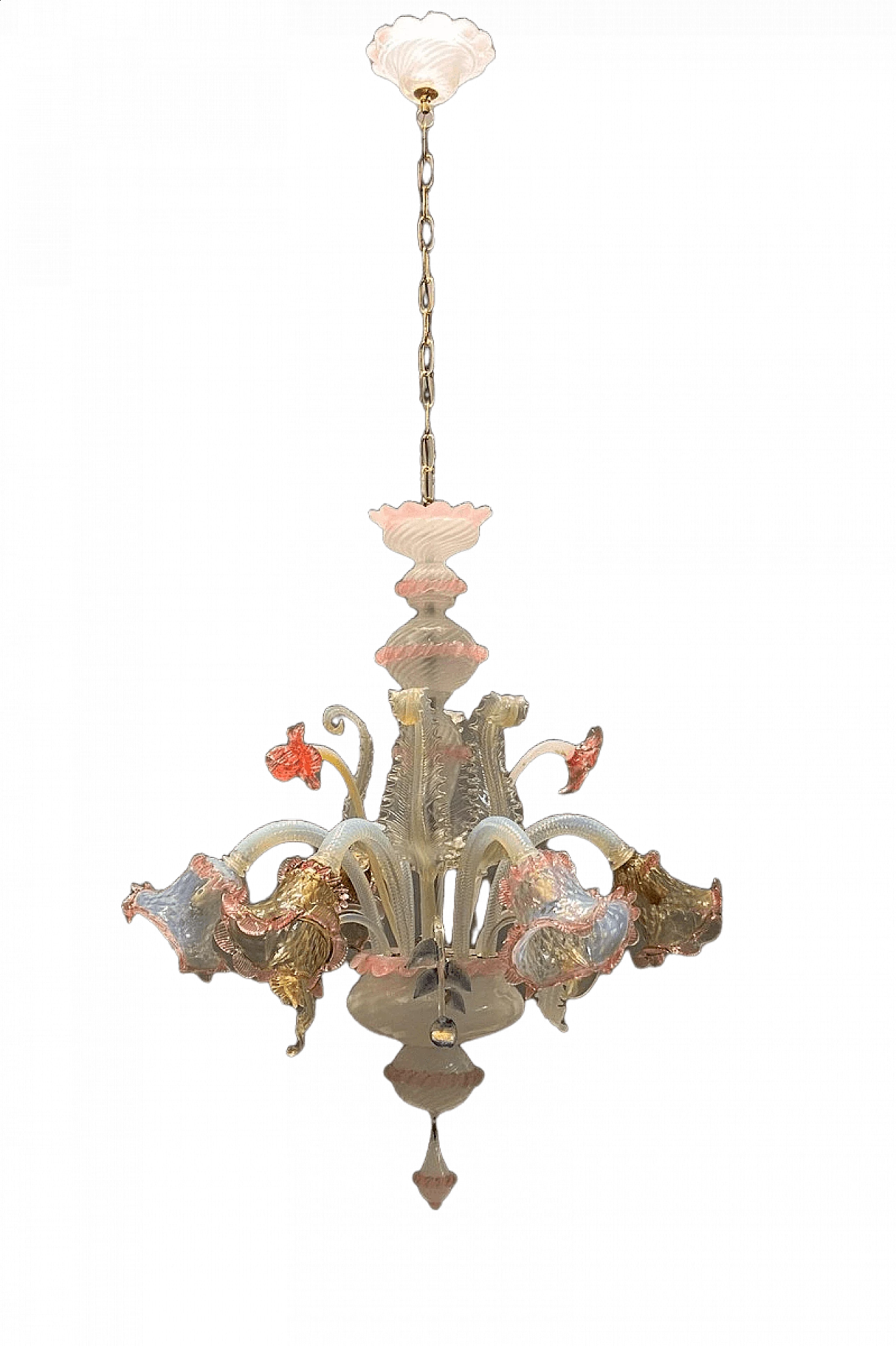 Lampadario decorato con fiori in vetro di Murano, anni '60 12