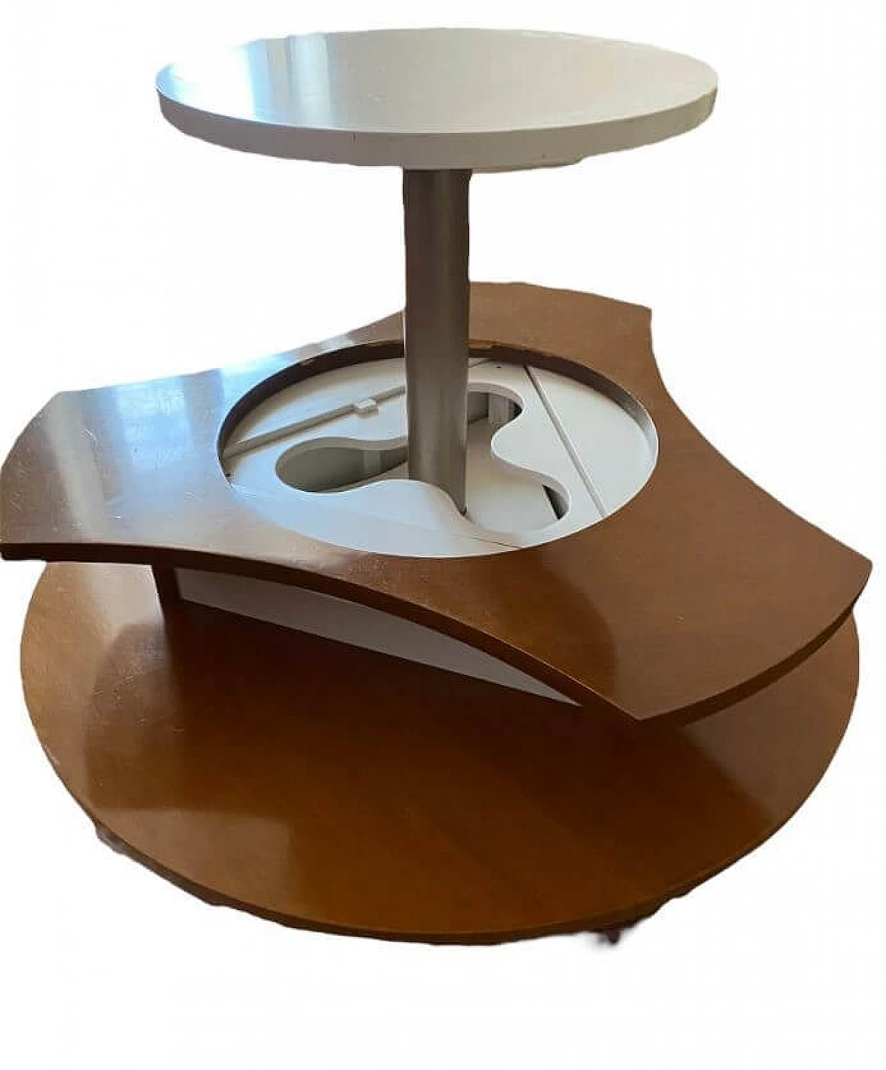 Tavolino in legno con portabottiglie a scomparsa, anni '70 6