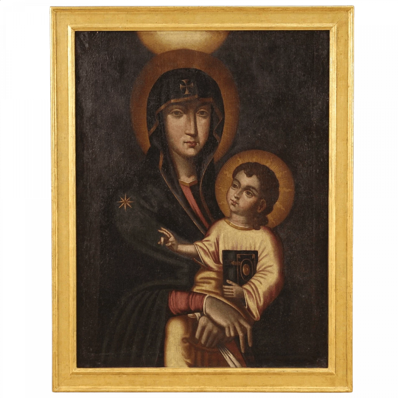 Madonna con bambino, dipinto olio su tela in stile bizantino, '800 13