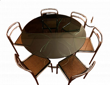 Round table with smoked glass top by Gastone Rinaldi, 1970s