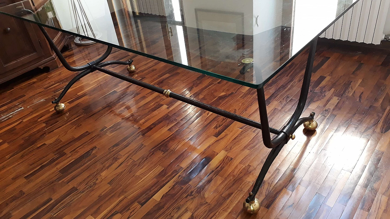 Tavolo in cristallo e ferro battuto, anni '90 2