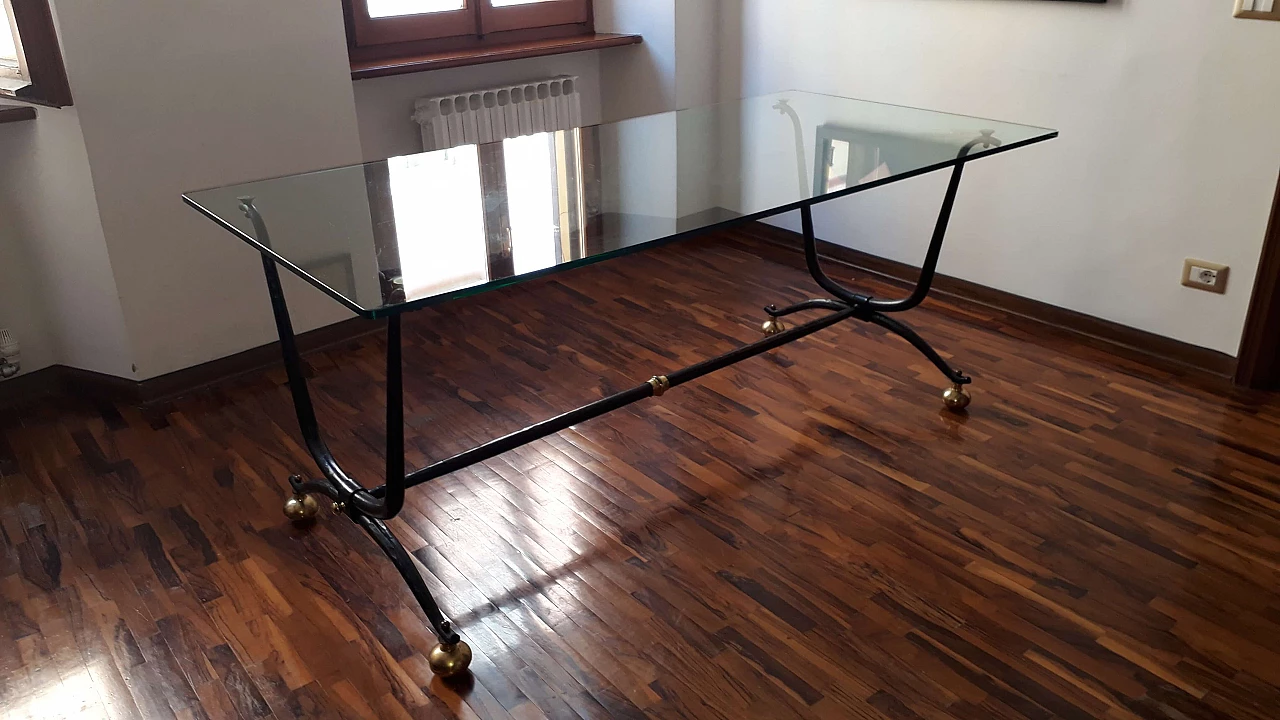 Tavolo in cristallo e ferro battuto, anni '90 3