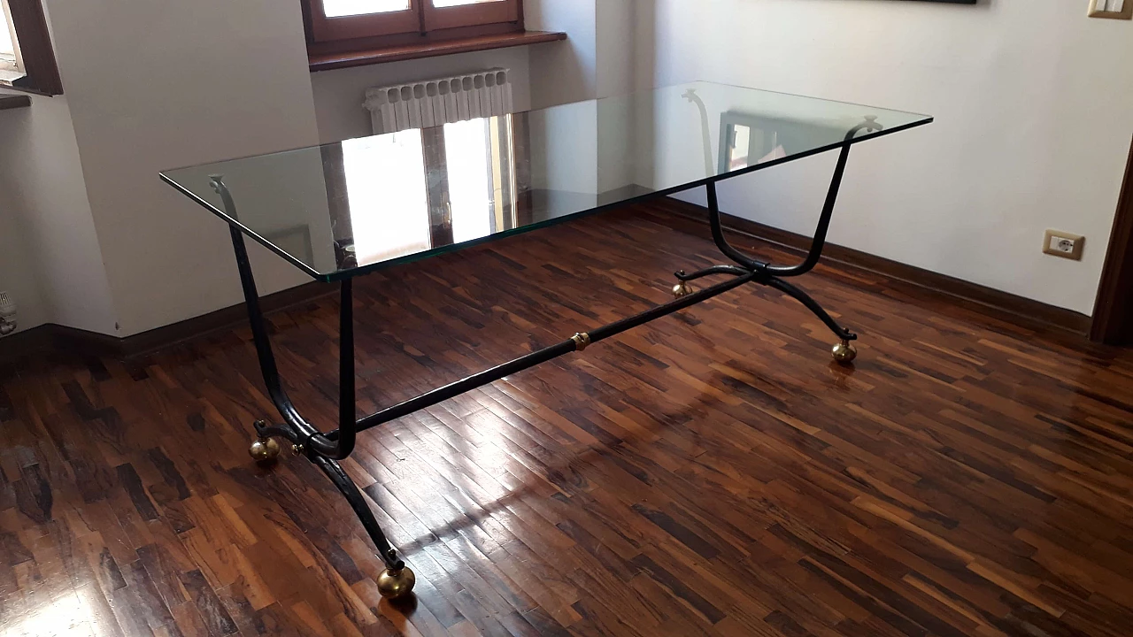 Tavolo in cristallo e ferro battuto, anni '90 4