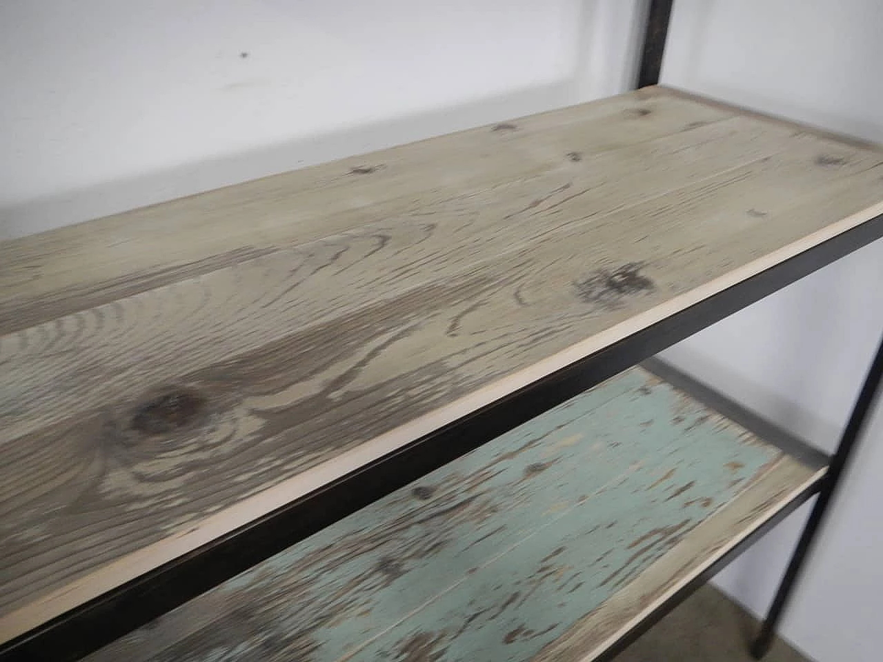 Iron shelf with wooden shelves, 1960s 1