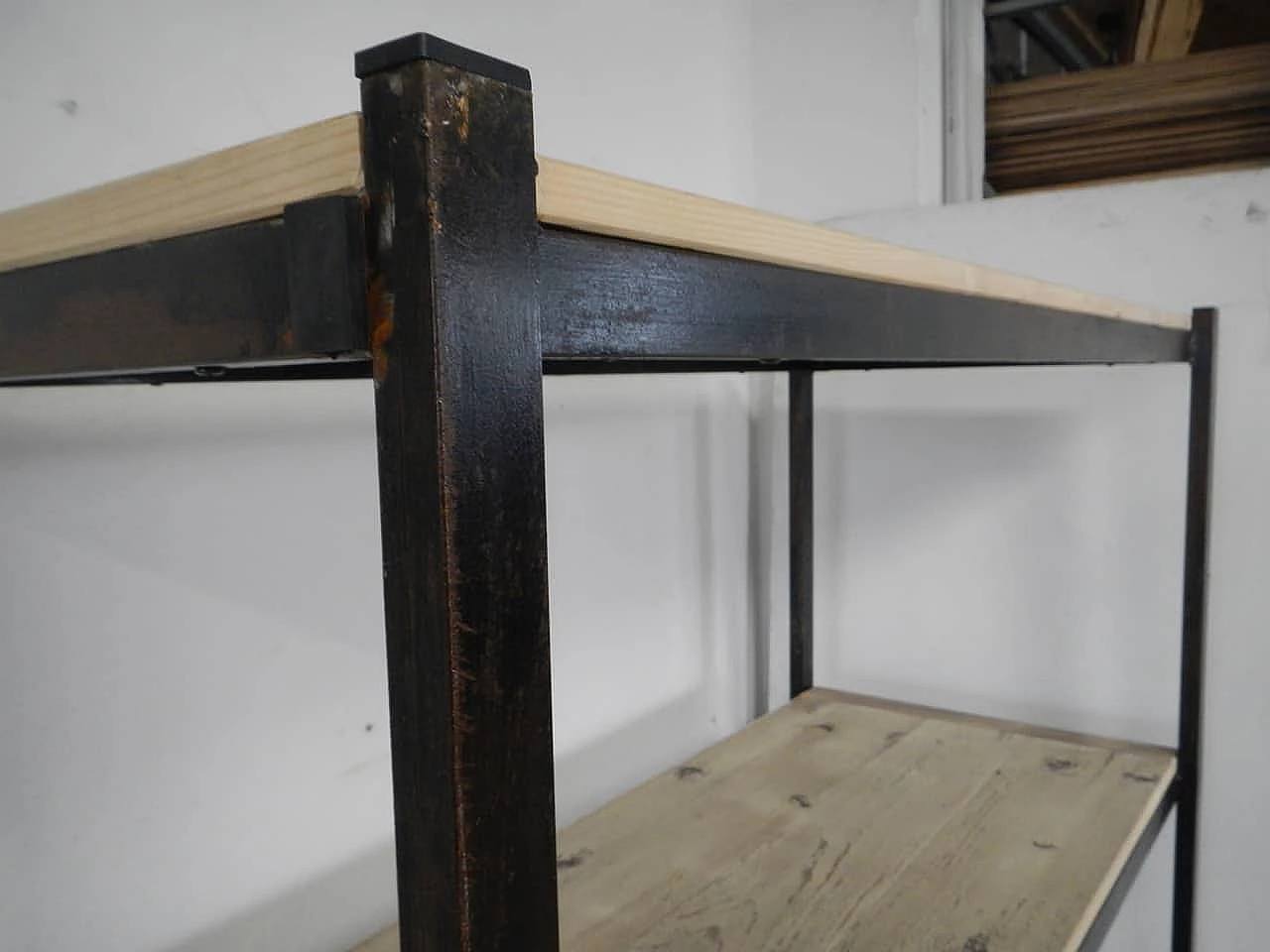 Iron shelf with wooden shelves, 1960s 4