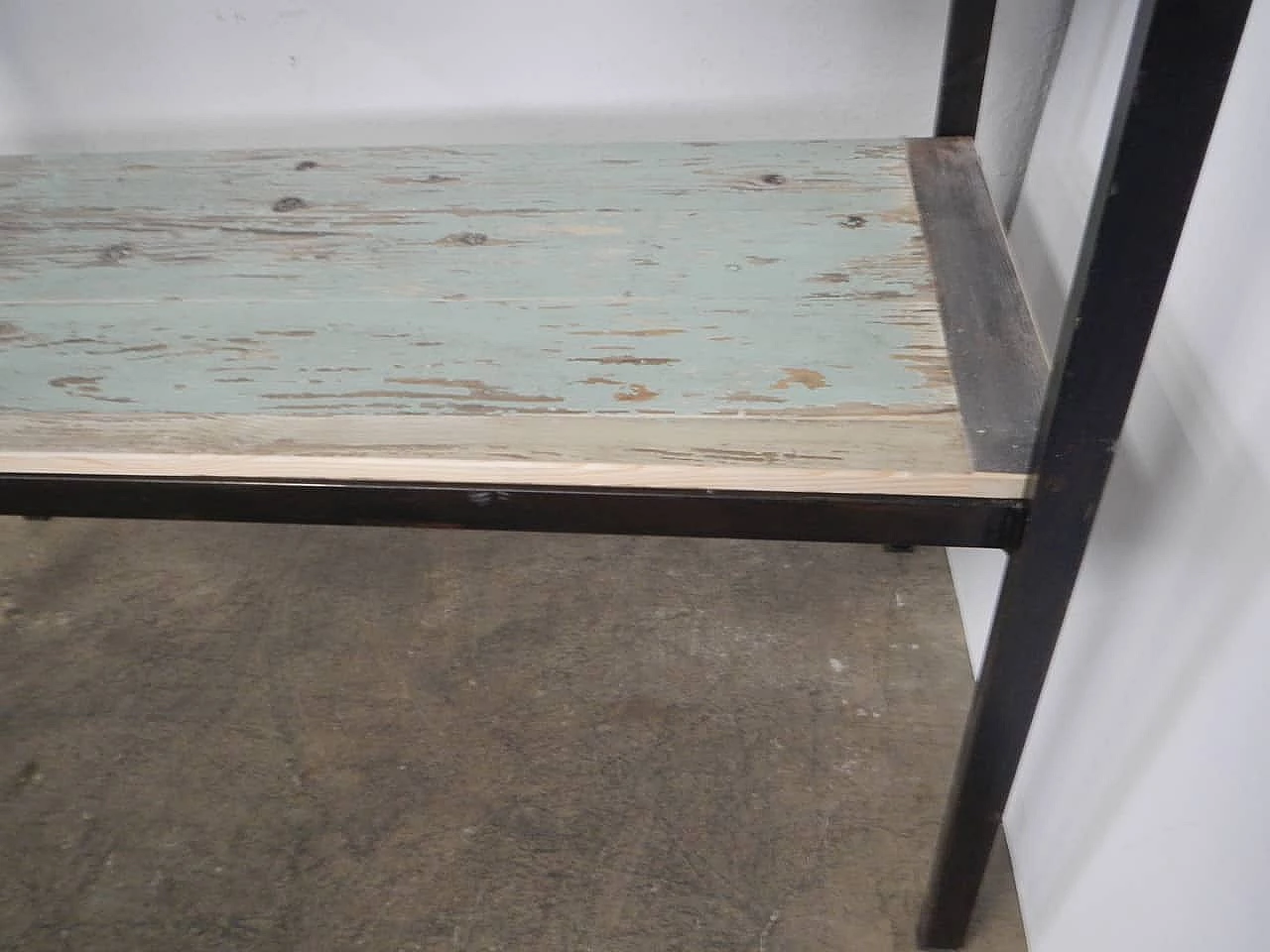 Iron shelf with wooden shelves, 1960s 5