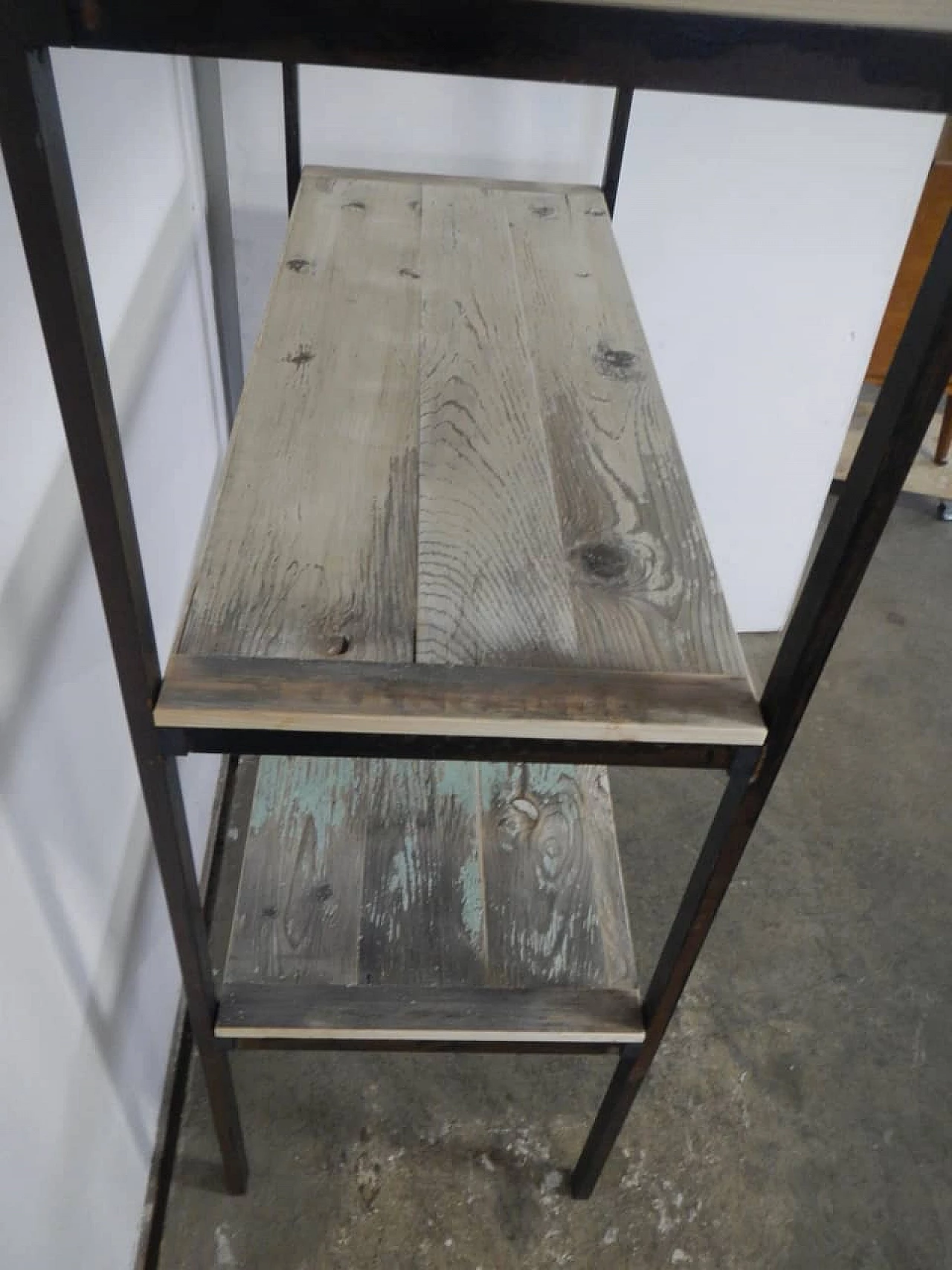 Iron shelf with wooden shelves, 1960s 7