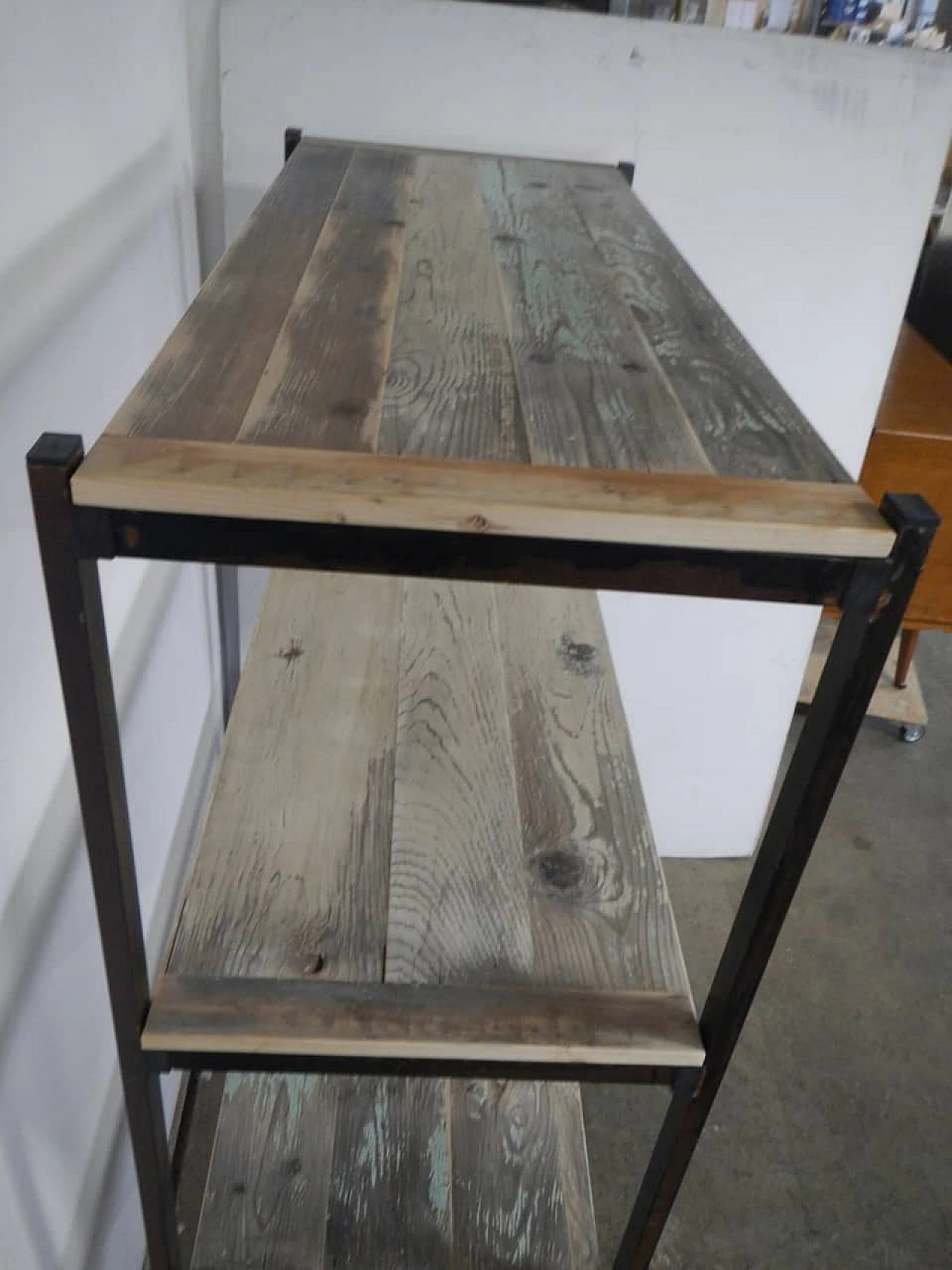 Iron shelf with wooden shelves, 1960s 8