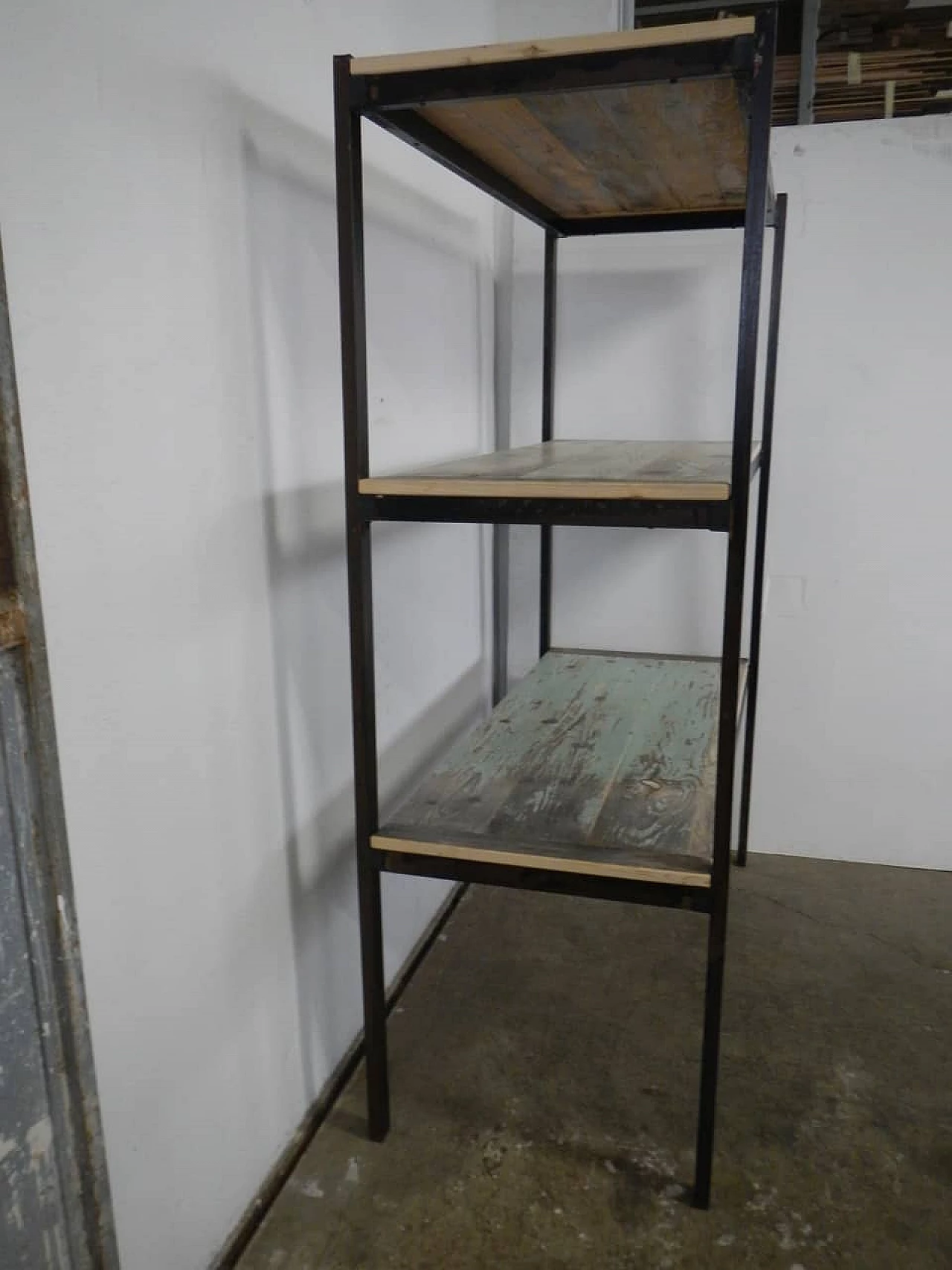 Iron shelf with wooden shelves, 1960s 9