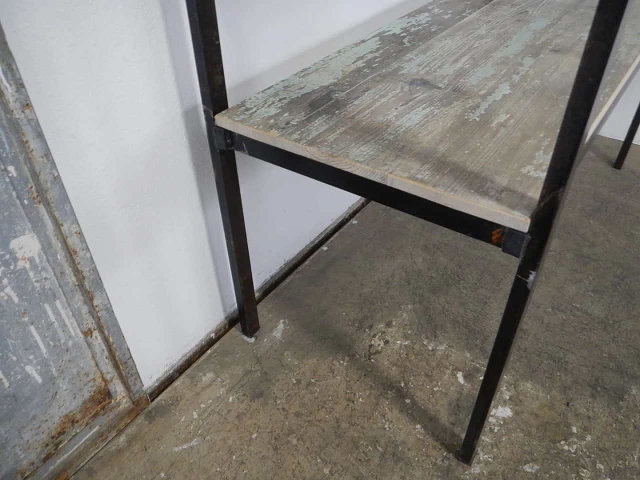 Iron shelf with wooden shelves, 1960s 14
