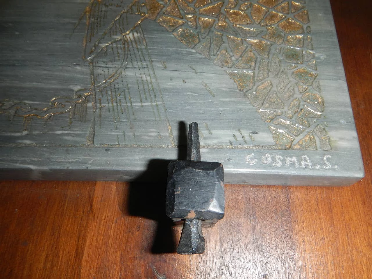 Engraving of Madonna on coloured marble slab, 1960s 2