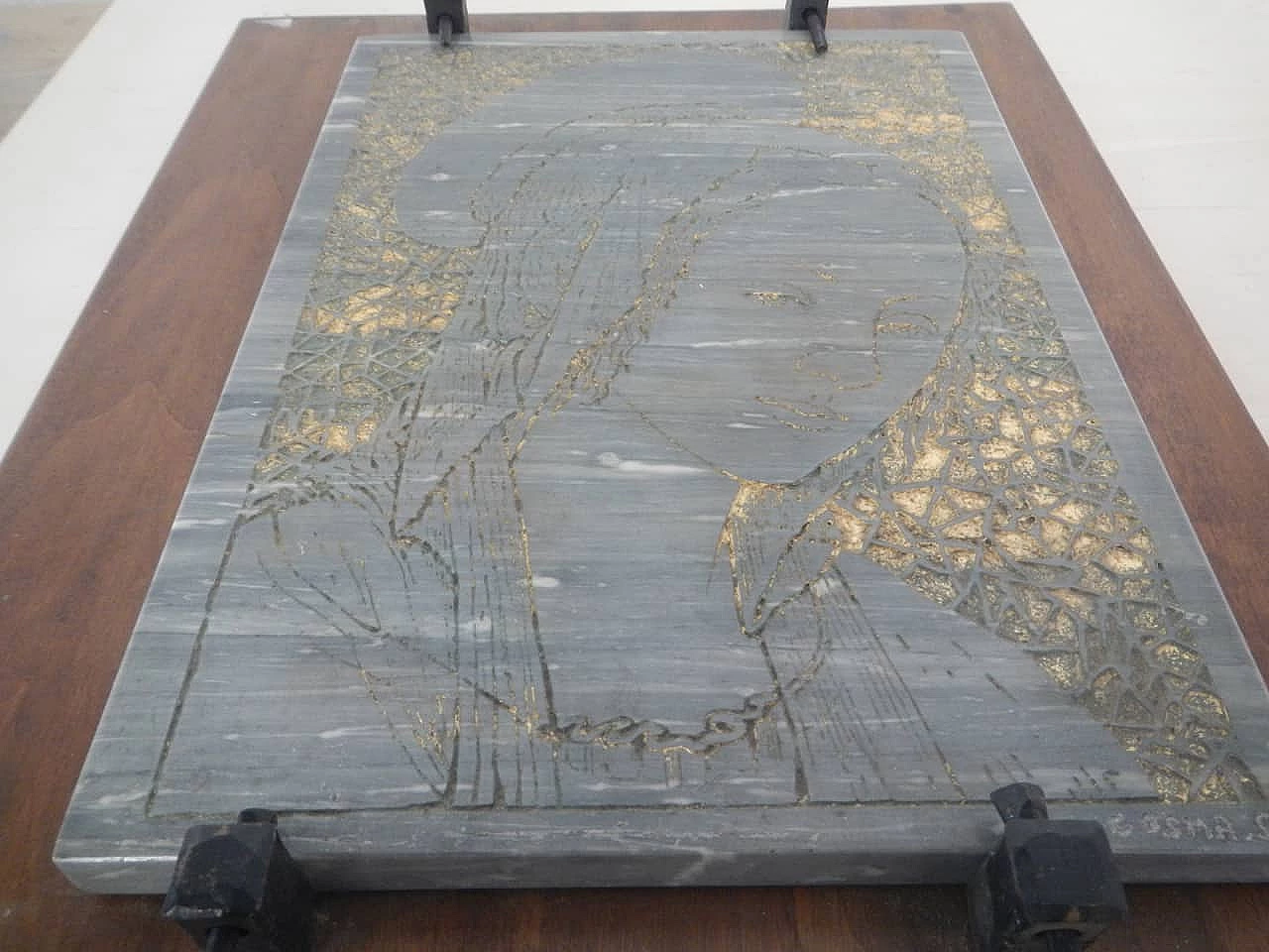 Engraving of Madonna on coloured marble slab, 1960s 7