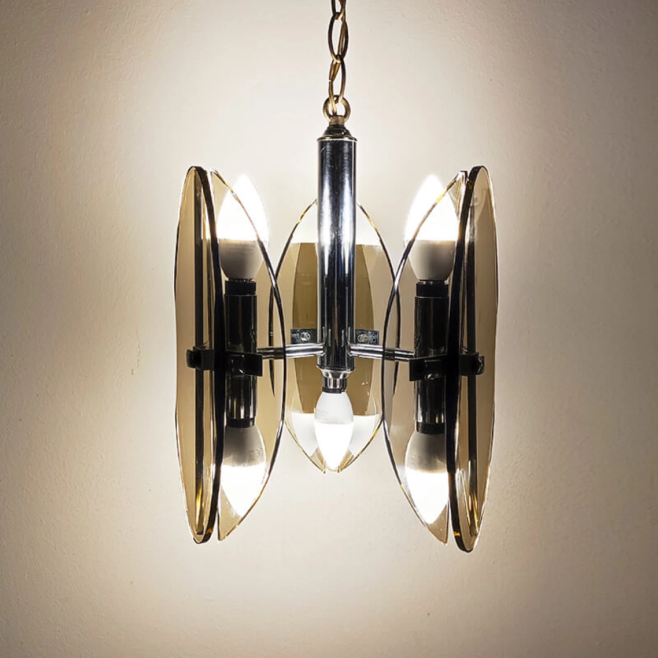 Veca chandelier in smoked Murano glass, 1970s 8