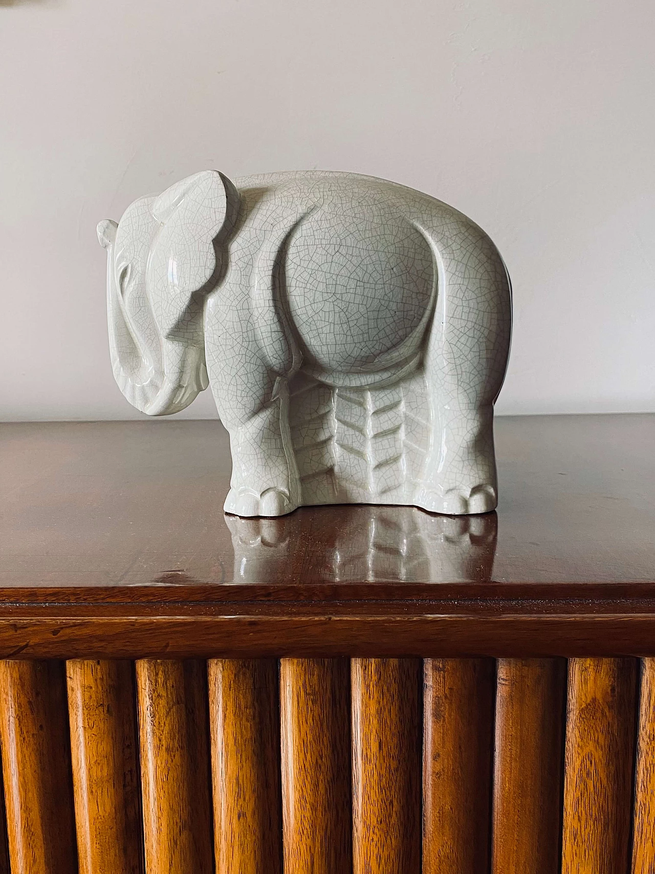Elephant sculpture in craquelé porcelain by Charles Lemanceau, 1930s 3
