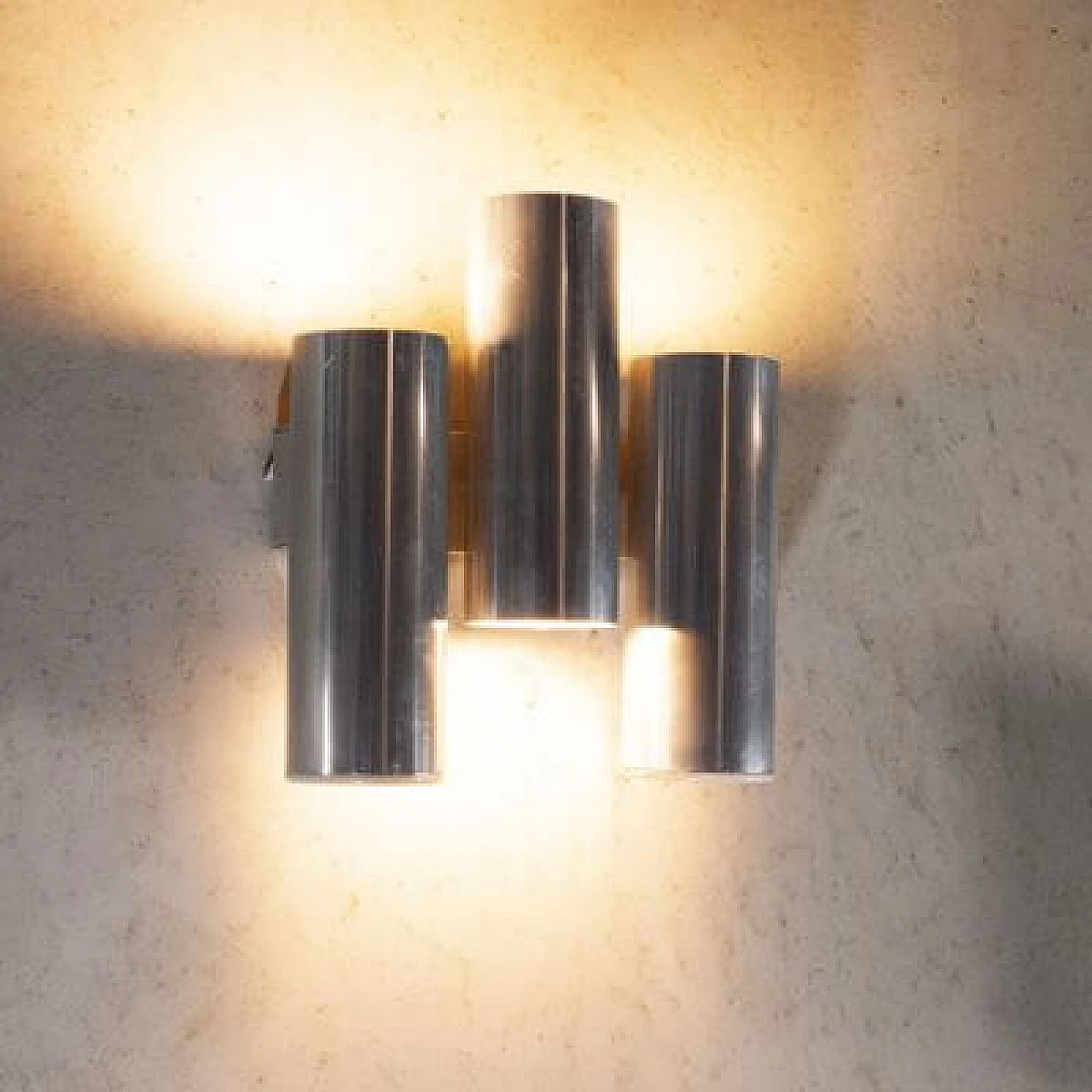 Pair of steel wall sconces in the style of Gaetano Sciolari, 1970s 2