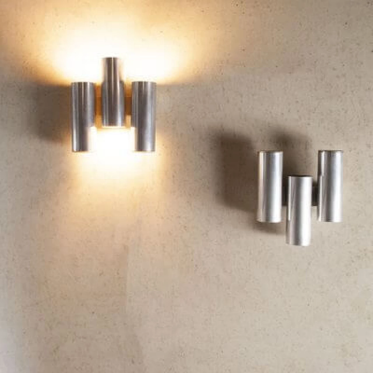 Pair of steel wall sconces in the style of Gaetano Sciolari, 1970s 3