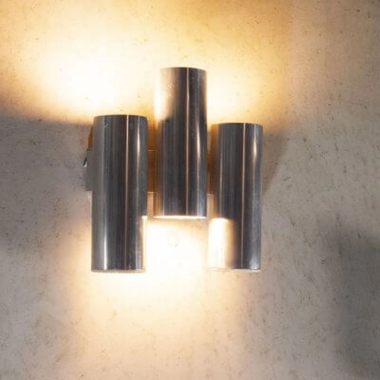 Pair of steel wall sconces in the style of Gaetano Sciolari, 1970s 11