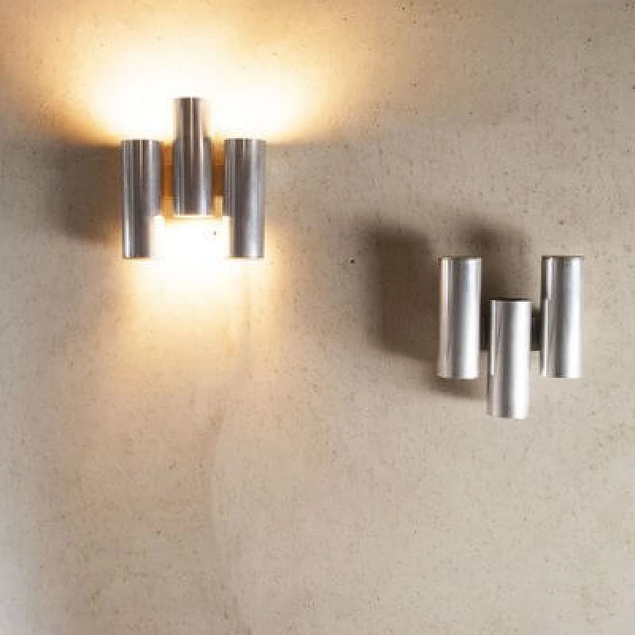 Pair of steel wall sconces in the style of Gaetano Sciolari, 1970s 12