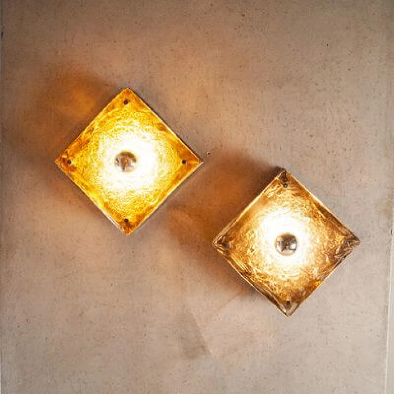 Pair of Mazzega wall lights in steel and amber glass, 1970s 9
