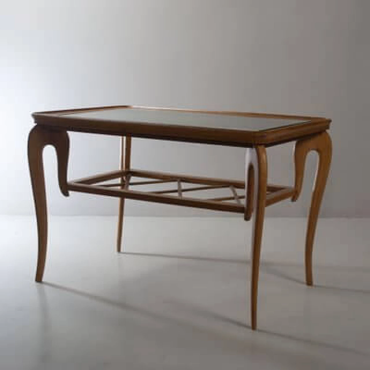 Coffee table with glass top and woven wood by Paolo Buffa, 1940s 2