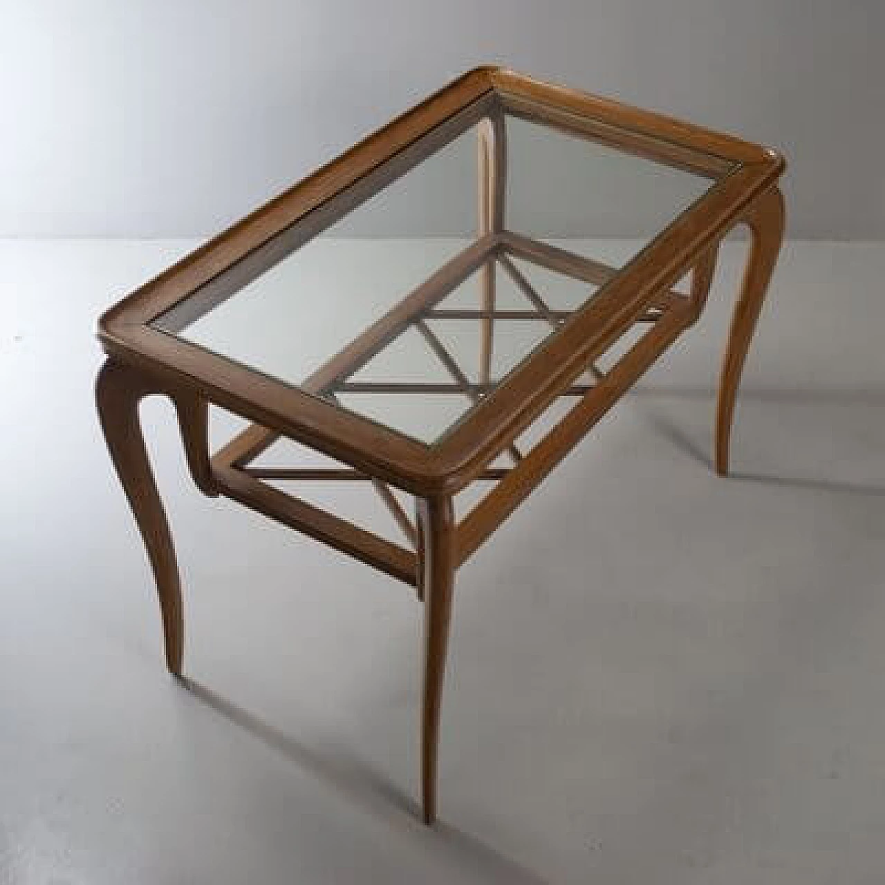 Tavolino da caffè con ripiano in vetro e legno intrecciato di Paolo Buffa, anni '40 3