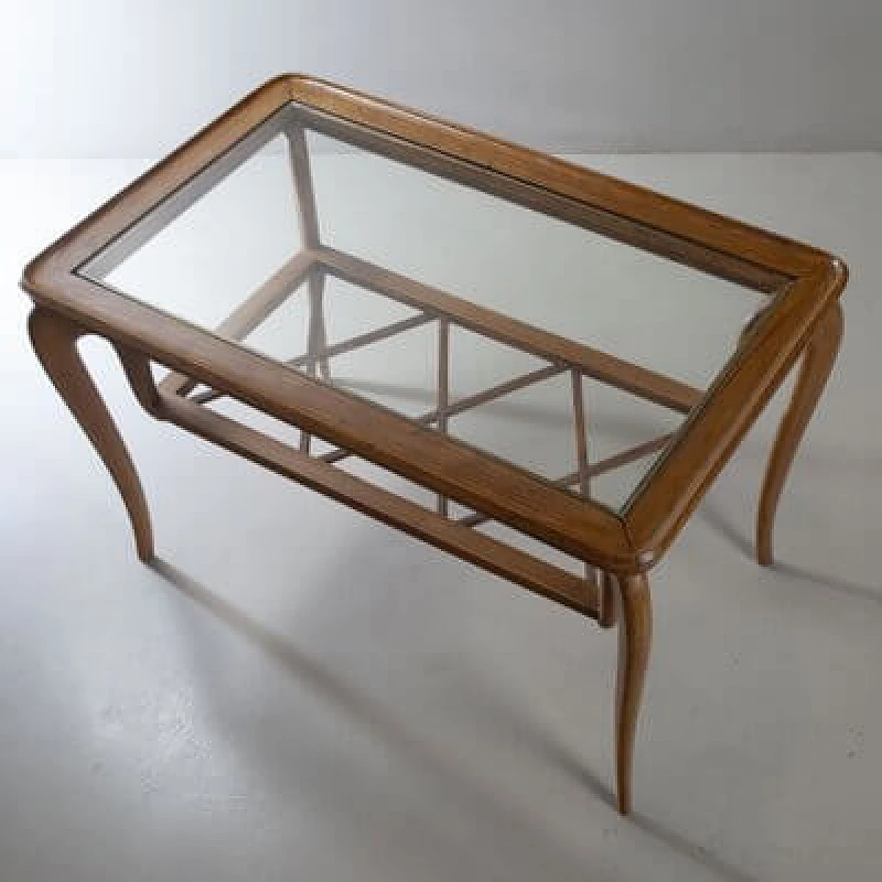 Tavolino da caffè con ripiano in vetro e legno intrecciato di Paolo Buffa, anni '40 5