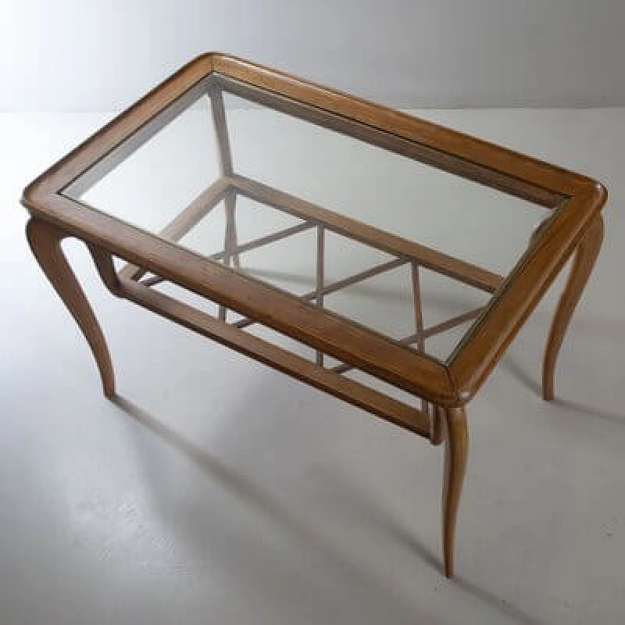 Coffee table with glass top and woven wood by Paolo Buffa, 1940s 6