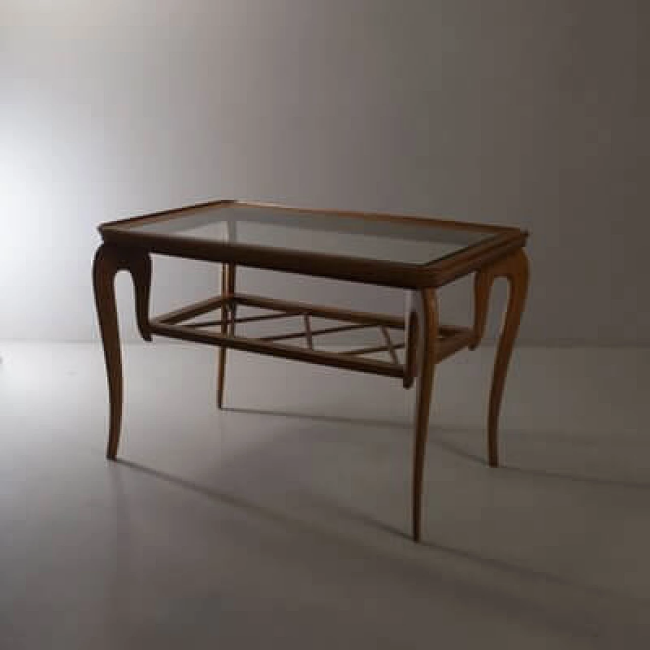 Tavolino da caffè con ripiano in vetro e legno intrecciato di Paolo Buffa, anni '40 7