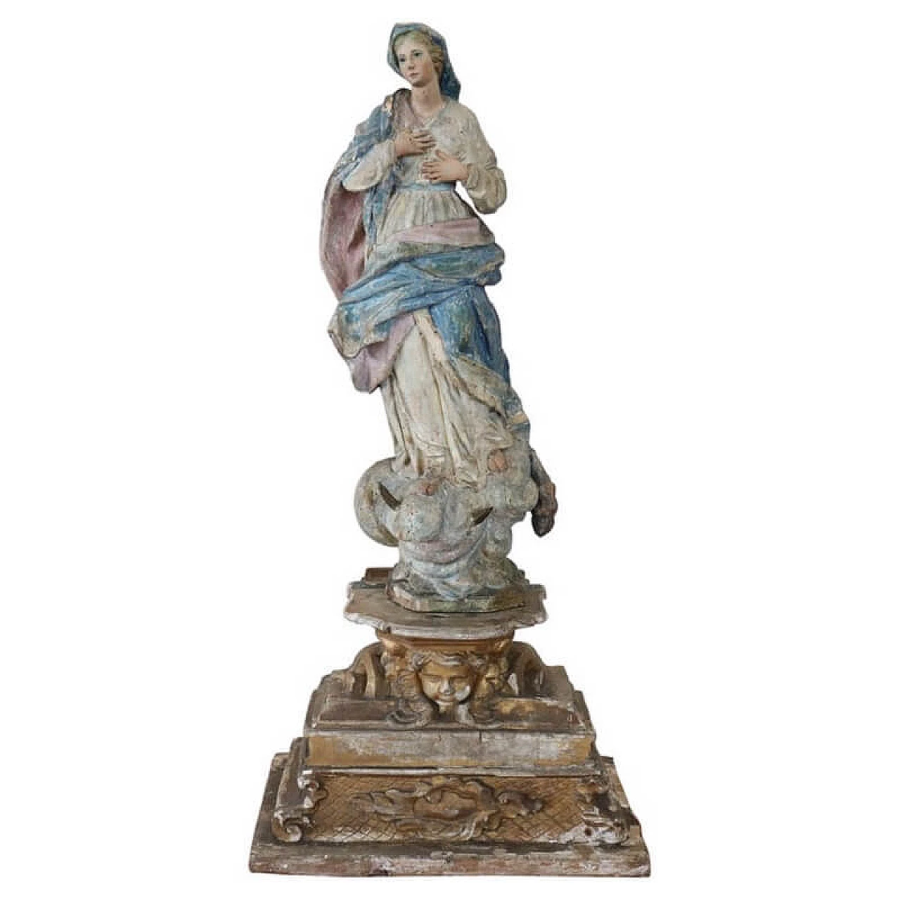 Vergine Maria, scultura policroma in legno intagliato, metà '800 1