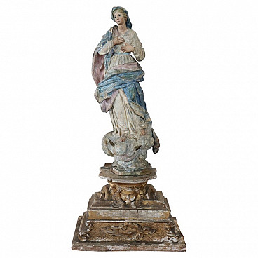 Virgin Mary, polychrome carved wooden sculpture, mid-19th century