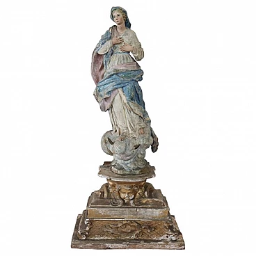 Vergine Maria, scultura policroma in legno intagliato, metà '800