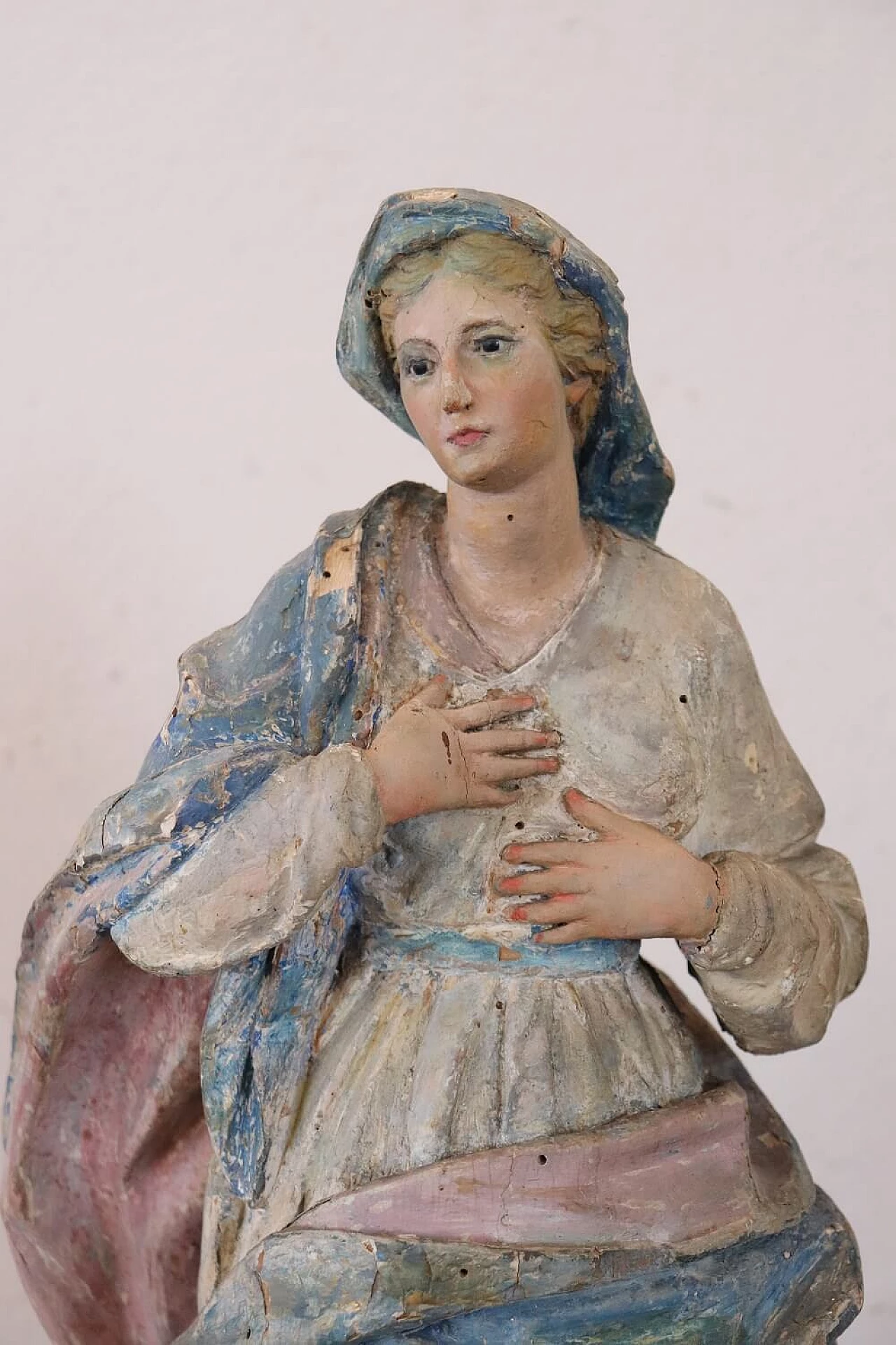 Vergine Maria, scultura policroma in legno intagliato, metà '800 3