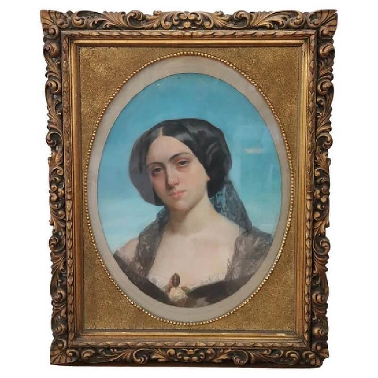 Pastel on paper Portrait of a young woman signed Morlon, 19th century 1