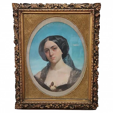 Pastel on paper Portrait of a young woman signed Morlon, 19th century